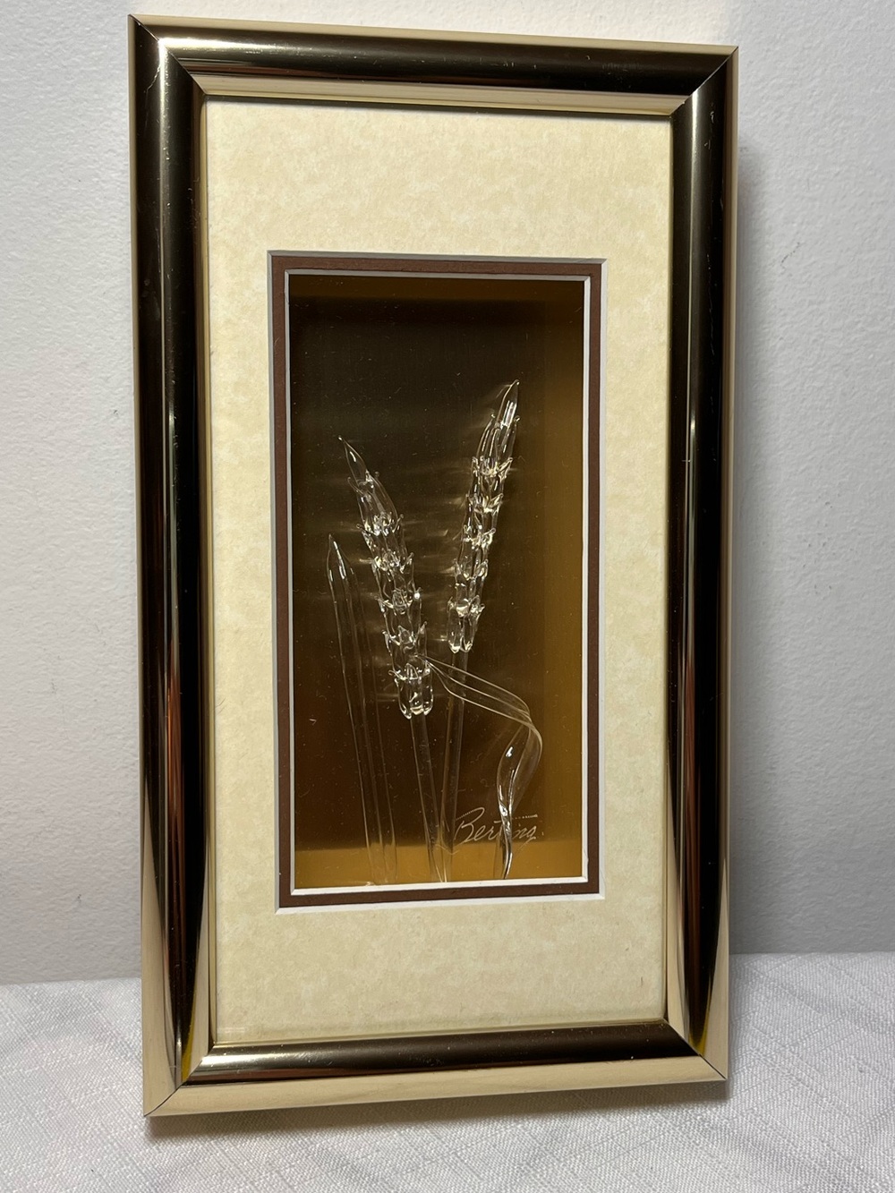 BERTING GLASS Gold Framed Blown Glass Wheat Relief Wall Art